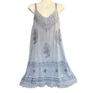 Advance Apparels Embroidered Midi Sun Dress Acid Wash Sleeveless Boho Women S